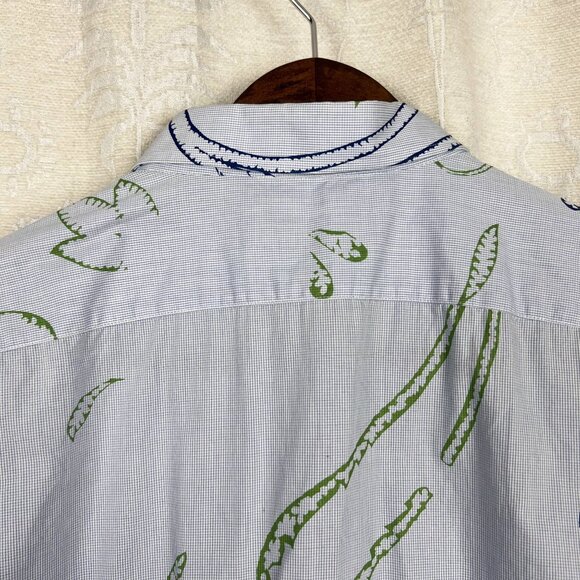 Etro Italy oversized paisley print button down cotton shirt blue check US XXL - Picture 5 of 9